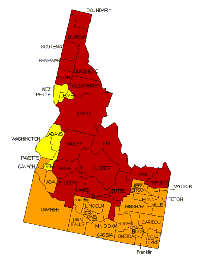 Radon in Idaho by County